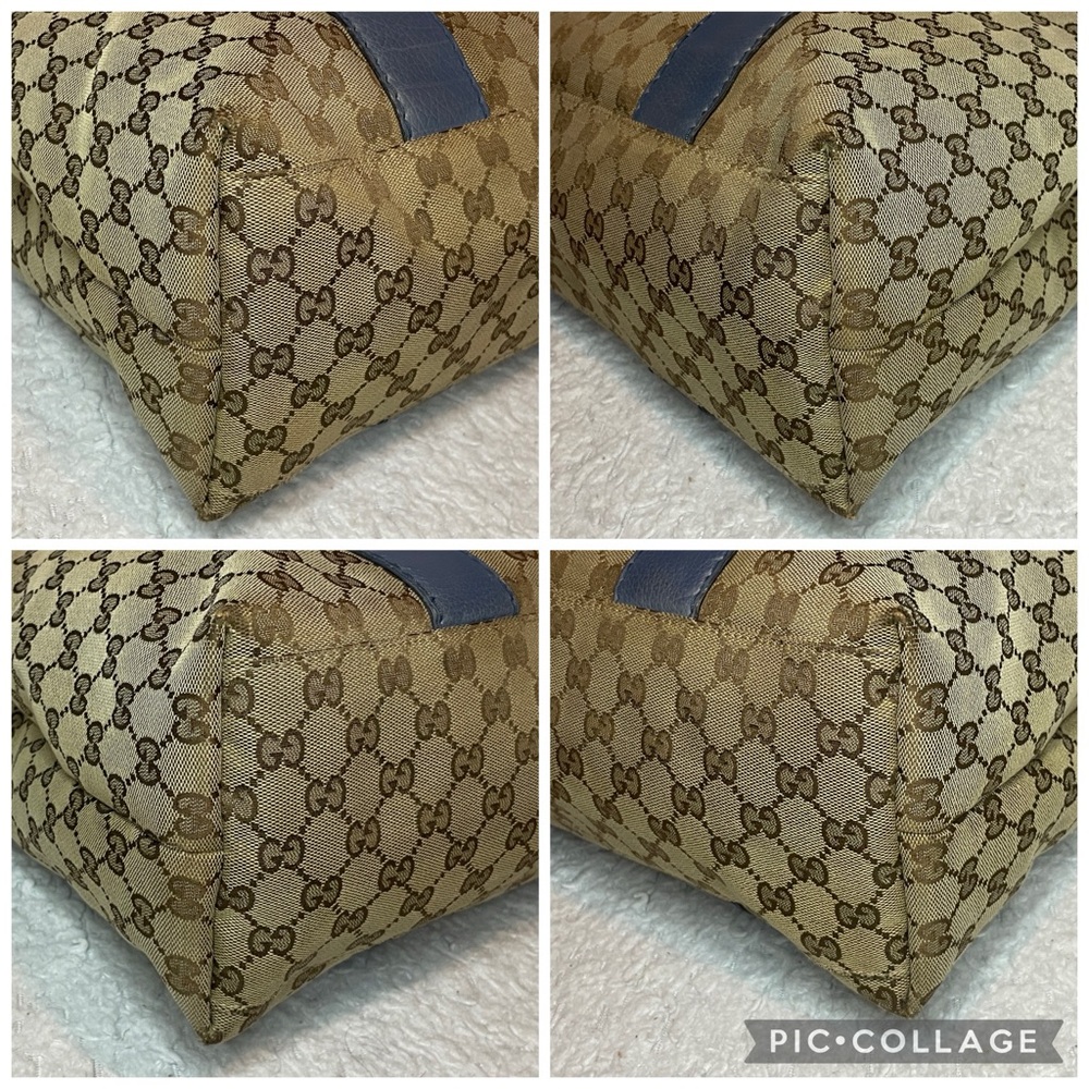 Gucci Guccissima Canvas & Sapphire Blue Leather Bamboo Large Shoulder Bag Tote - Picture 11 of 17